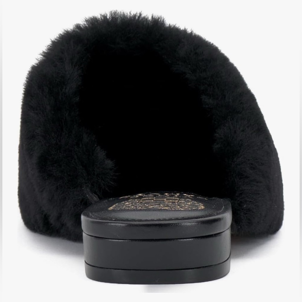 NIB Vince Camuto Samara Black Shearling Faux Fur Pointed Mule Slides Flats 9.5 - Picture 4 of 16